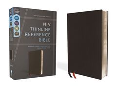 NIV, Thinline Reference Bible (Deep Study at a Portable Size), Genuine Leather, Calfskin, Black, Red Letter, Comfort Print