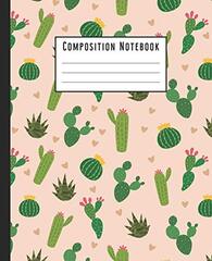 Composition Notebook: Wide Ruled Lined Notebook For Students 7.5 x 9.25" 110 pages: Succulent Cactus Hearts Pattern